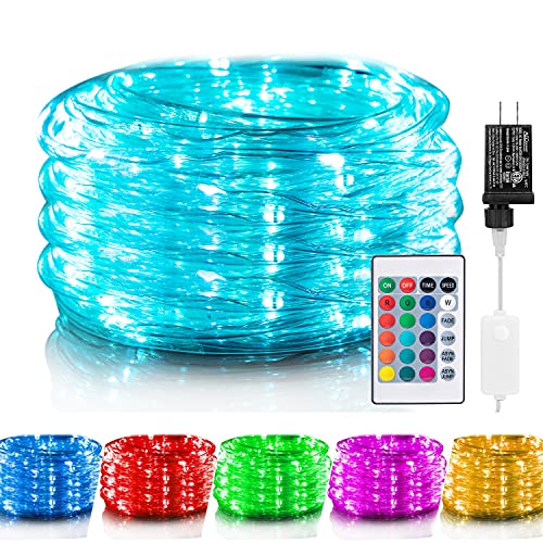 Color Changing Rope Lights: 33 Ft 100 LED Outdoor String Lights with Plug & Remote | Twinkle Lights for Bedroom Wedding Patio Garden Christmas Decor | 16 Colors