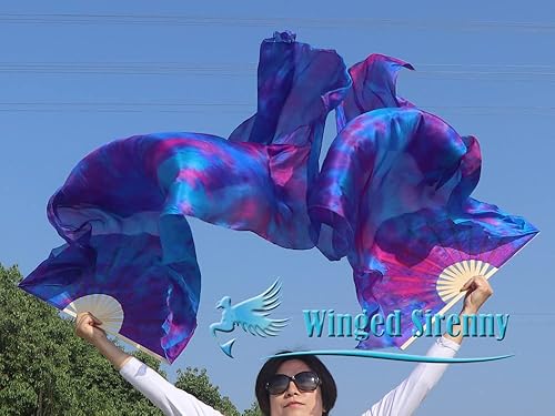 Miniatura 6 de Winged Sirenny Velos de seda para danza del vientre, pares ajustables, 70"(180 cm) Banderas de alabanza de adoración (sirena)