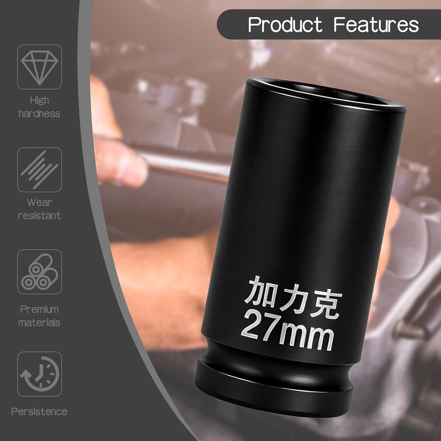 PENCK 27mm Socket, 3/4-Inch Drive 12-Point Deep Impact Socket, CR-MO Steel, 78mm Length, Metric Sizes