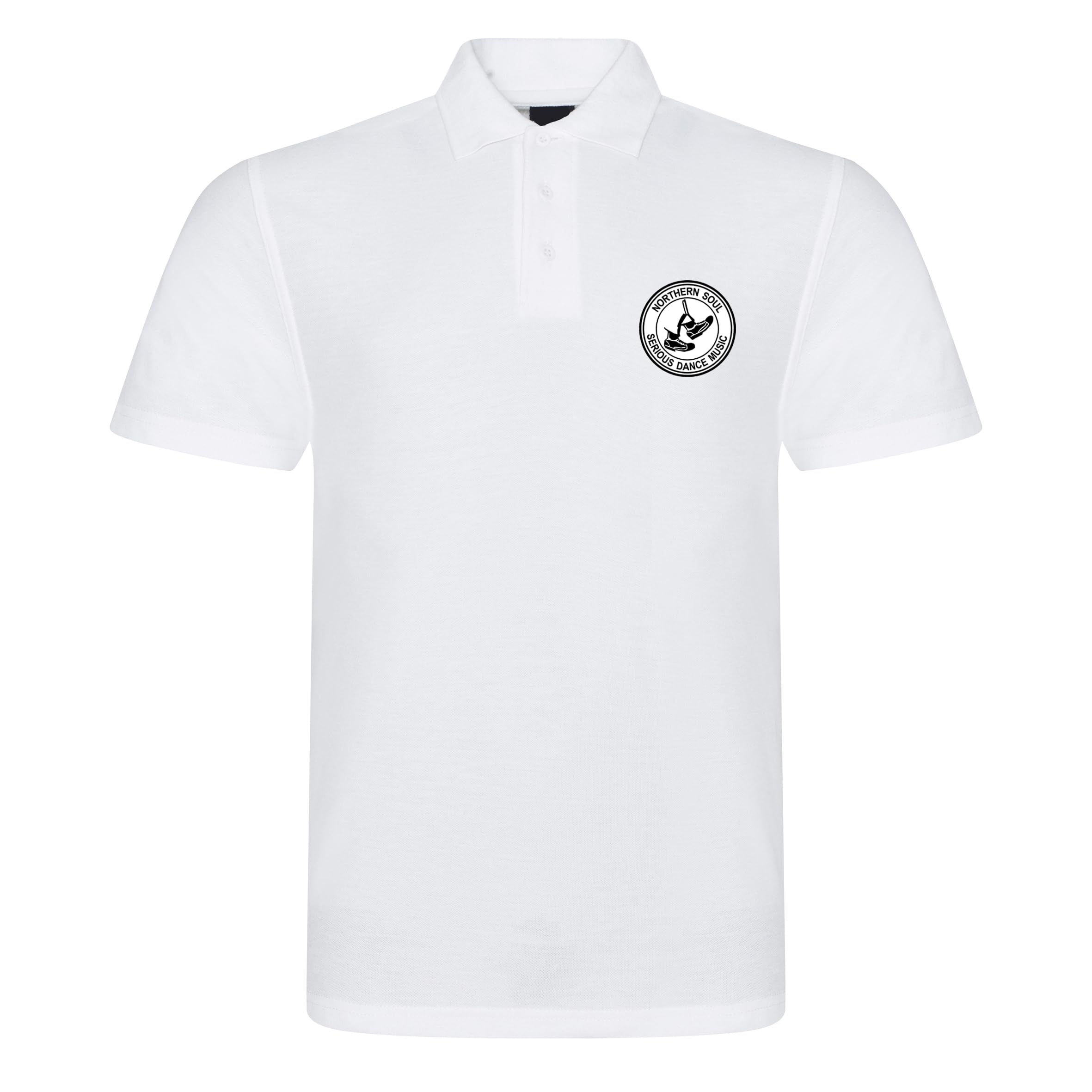 Apm Apparel Northern Soul Serious Dance Music Men's Polo Shirt Ska Mod Casual (UK, Alpha, S, Regular, Regular, White)