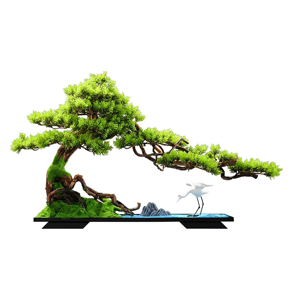 IUokLU Tree Fake Plant Artificial Bonsai Tree White Ceramic Crane Ceramic Rockery and Blue Fine Sand Desktop Decoration Used for Living Room and Office Decoration Potted Tree Artificial