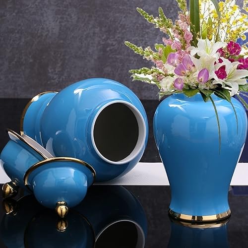 Miniatura 4 de ROBMET Tarro decorativo de jengibre para decoración del hogar tarro moderno de cerámica con tapa florero de flores esmaltado brillante chino para