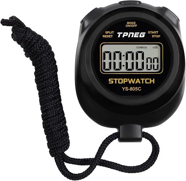TPNEG Simple Stopwatch Timer - Easy to Use, Set Up, Read, and Carry - Large Display - On/Off, AAA Battery - Ideal for Coaches, Track and Field, Soccer Referees, Sports, Classroom