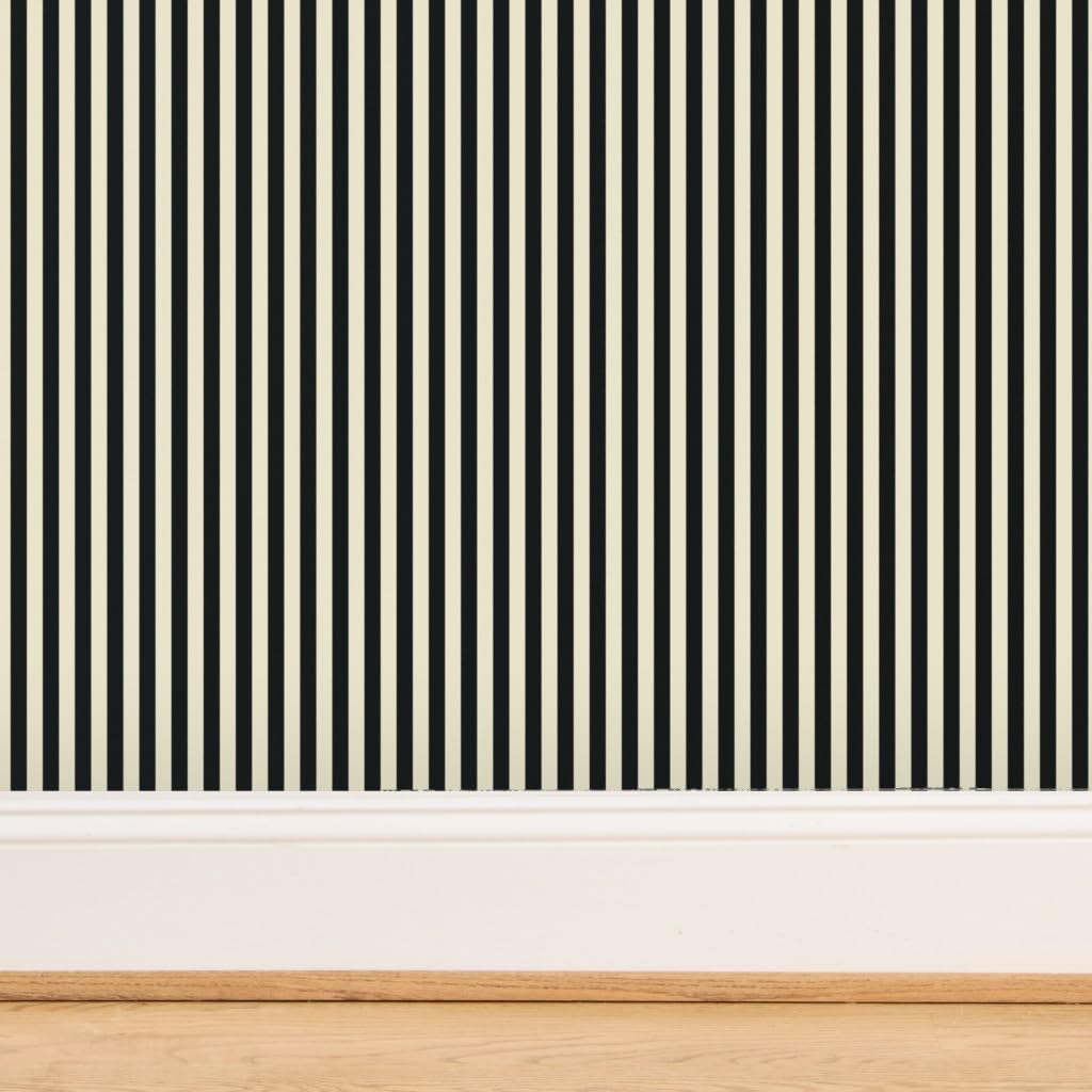 Spoonflower Commercial Grade Wallpaper Swatch - Black Cream Stripe Classic Victorian Simple Sophisticated Maximalist Gothic Traditional Wallpaper