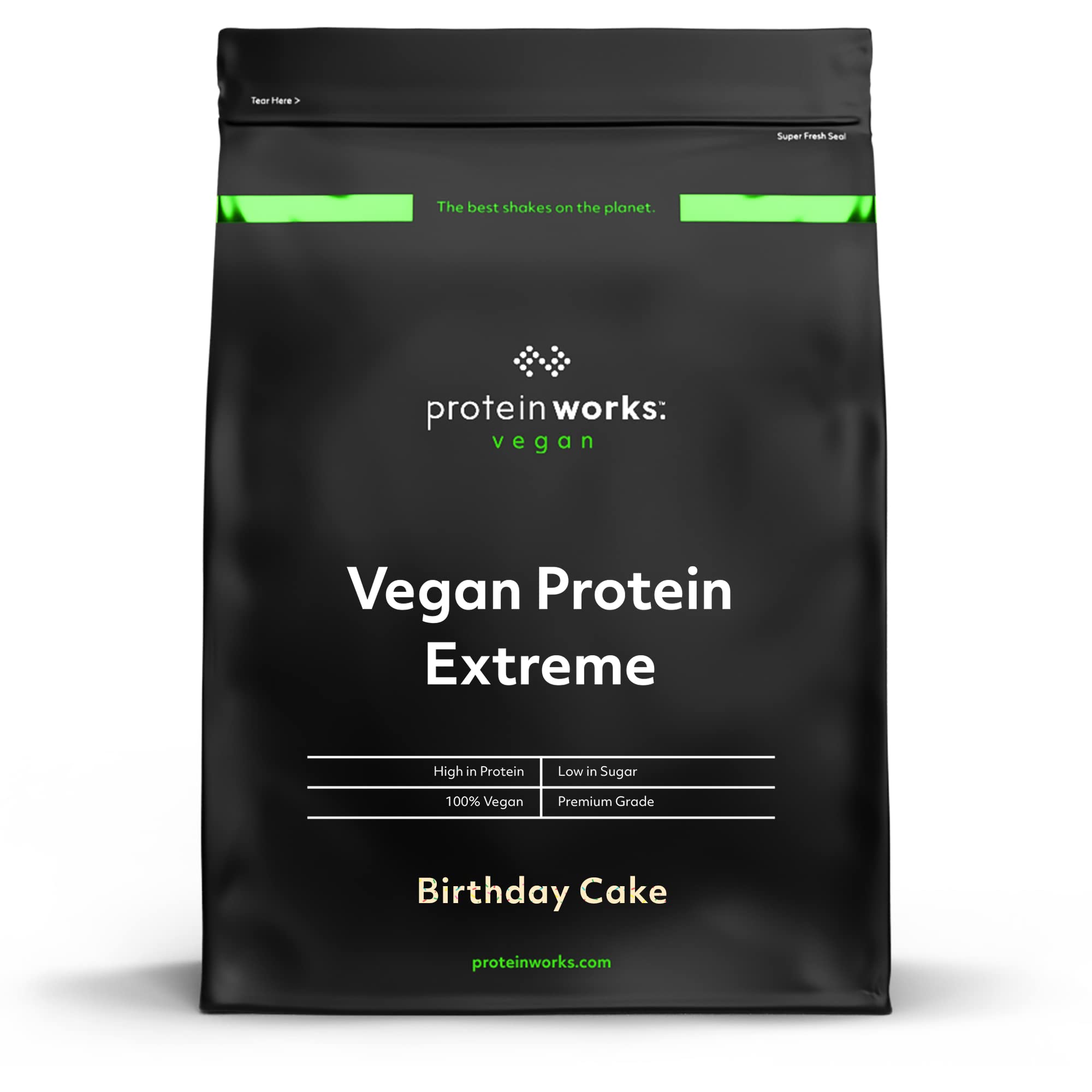 Protein Works - Vegan Protein Extreme | Added Vitamin Blend | Vegan Protein Powder | Plant Based Protein Shake | 28 Servings | Birthday Cake | 1kg