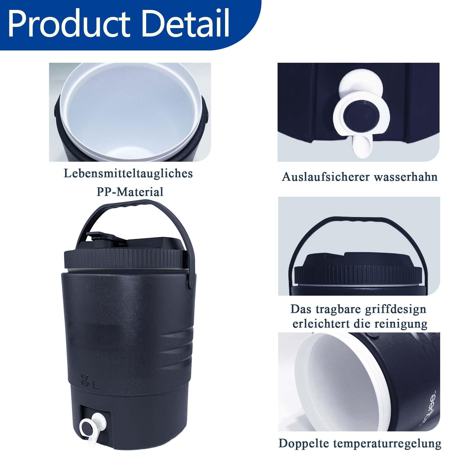 SISKEYCOOC - Dispenser di bevande isolato di alta qualità con rubinetto, dispenser per bevande fredde, thermos, dispenser per bevande calde, mantiene il blocco di ghiaccio, bevande fredde, latte, tè