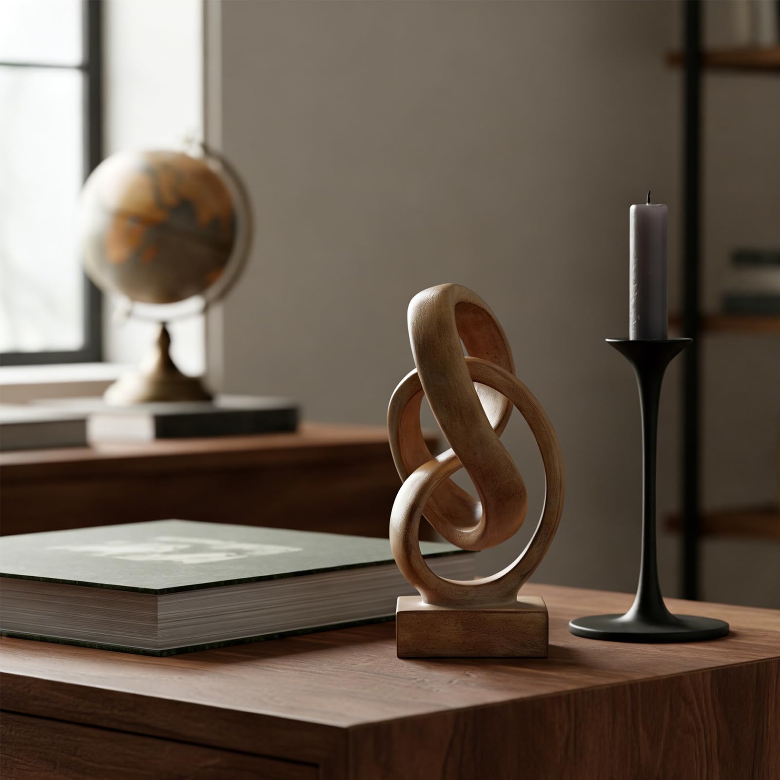Braune Holzton-Skulptur für Heimdekoration, moderne Knotenstatue, moderne Kunstharz-Kunstdekoration für Regal, Couchtisch, Eingang, Konsole, Bücherregal, Kaminsims, Wohnzimmer