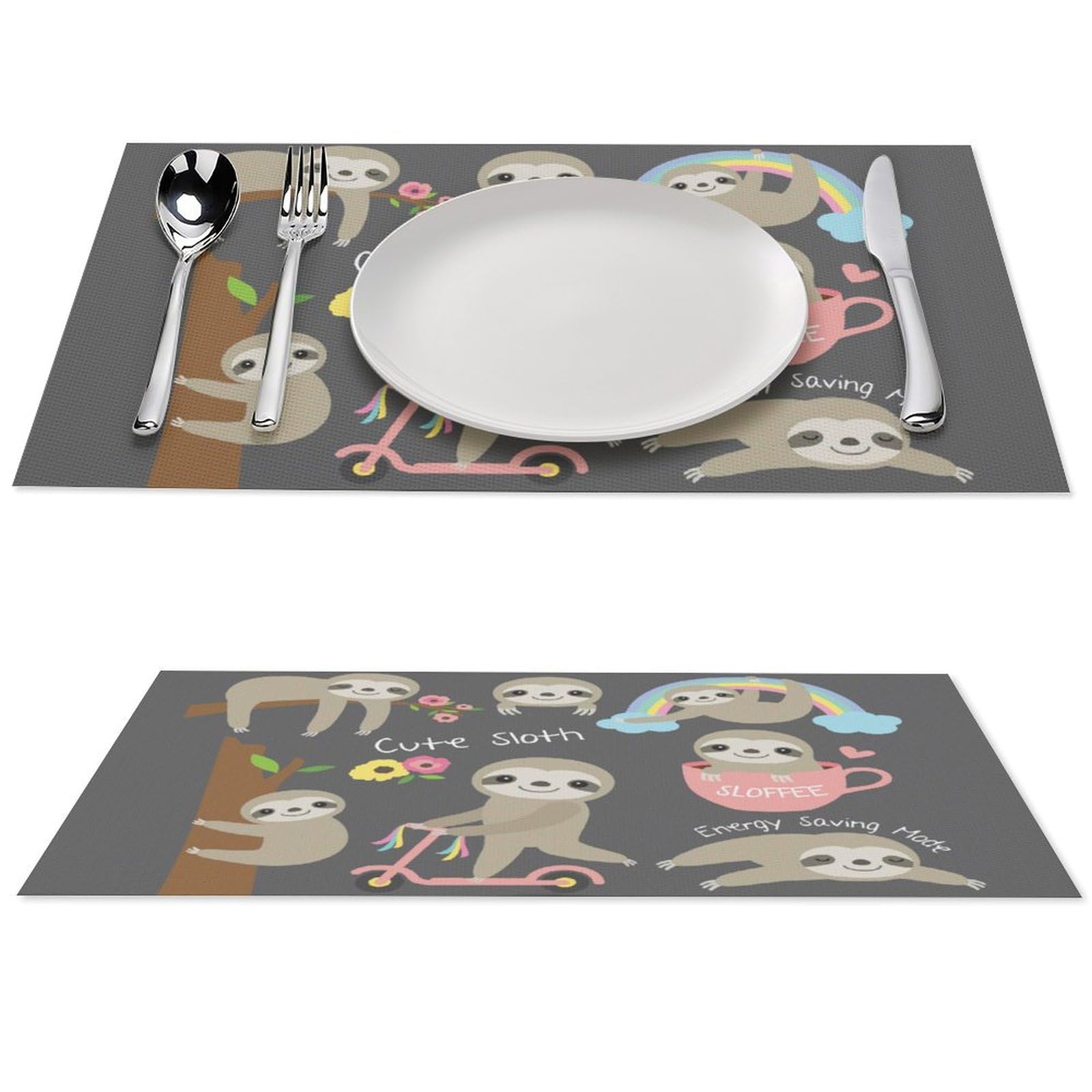 Cute Sloth Pattern Placemats Set of 4 PCS Washable Table Runner 18" X 12" Place Mats for Kitchen Party Dining Decoration
