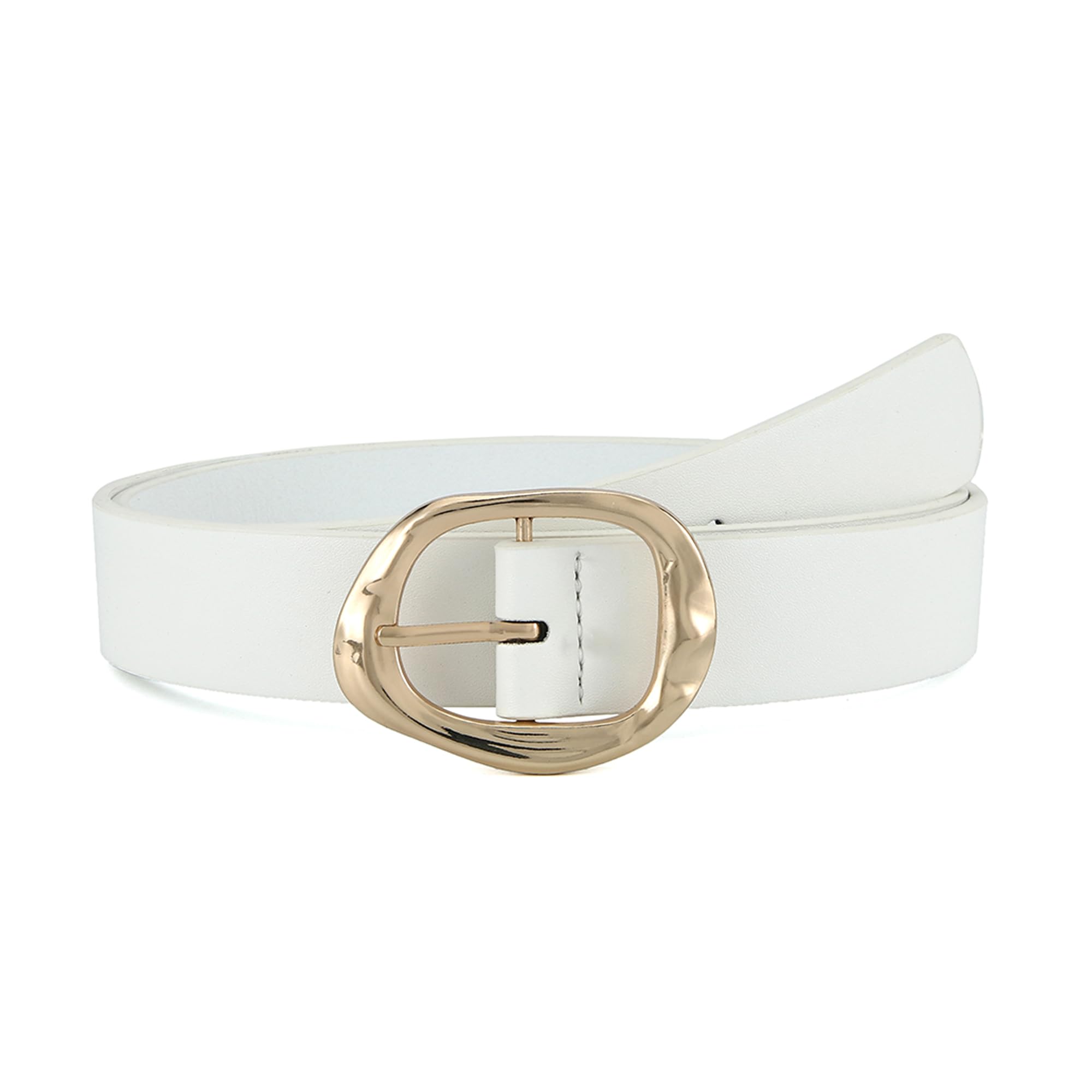 Earnda Leather Belts for Women Casual Fashion Waist Belt with Liquid Shapes Gold Buckle for Jeans Pants Dresses