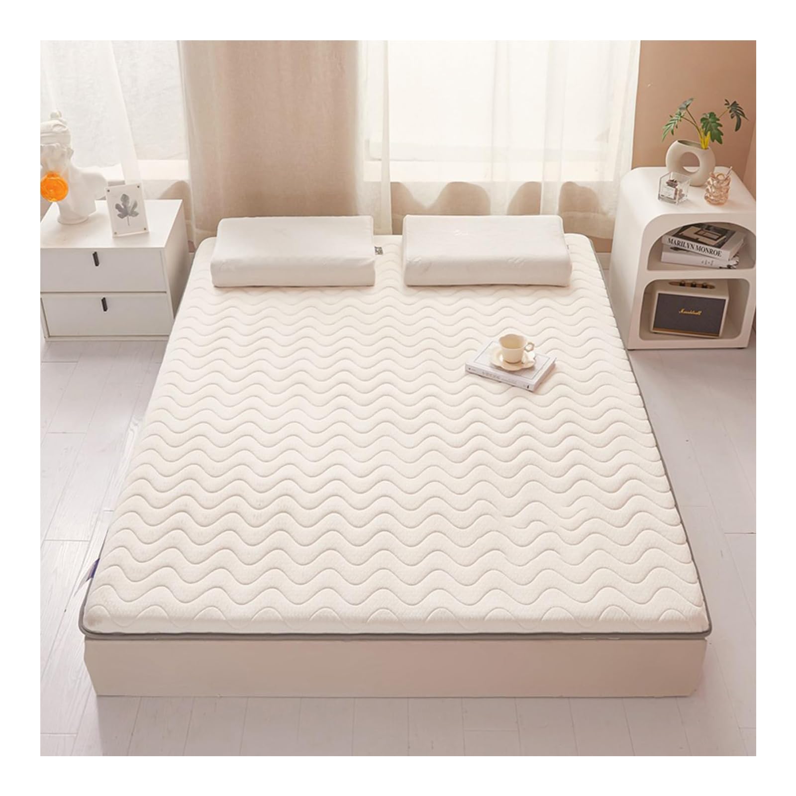 Matelas Tatami Futon Japonais 5 Cm D'épaisseur - Pliable - Pour Sol, Camping, Dortoir - 100x180x5 Cm (blanc)