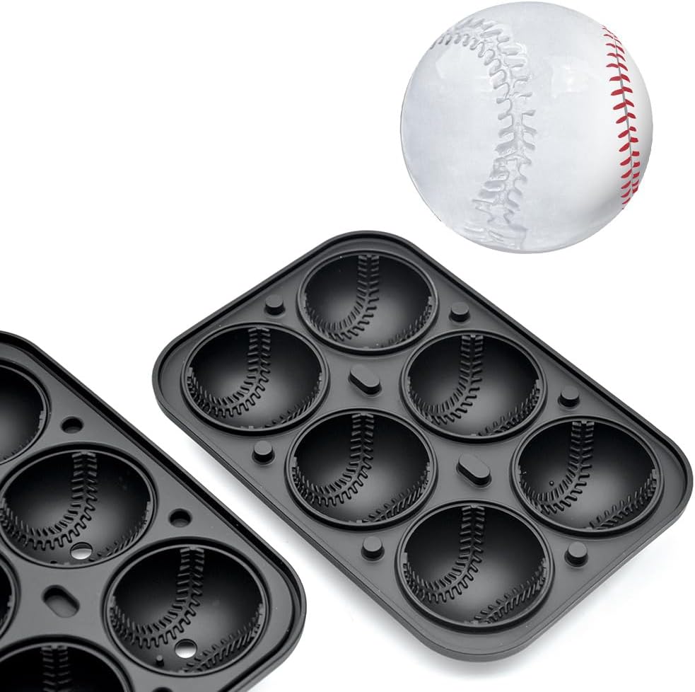2 Pack Baseball Ice Cube Molds, 6-Cavity 2.2 Inch Large Silicone Sphere Ice Ball Tray for Whiskey, Cocktails, Bourbon, Brandy - Fun Whiskey Ice Molds, Novelty Gifts for Men