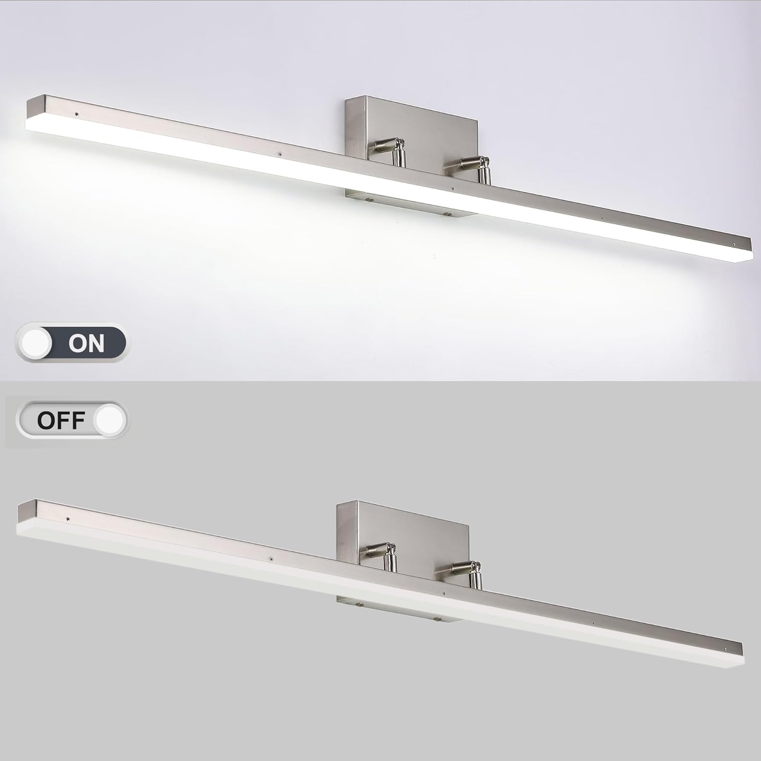 48 inch LED Modern Bathroom Vanity Lighting Fixtures Over Mirror, Brushed Nickel Adjustable Makeup Vanity Light Bar Dimmable 46W 5000K Cool White