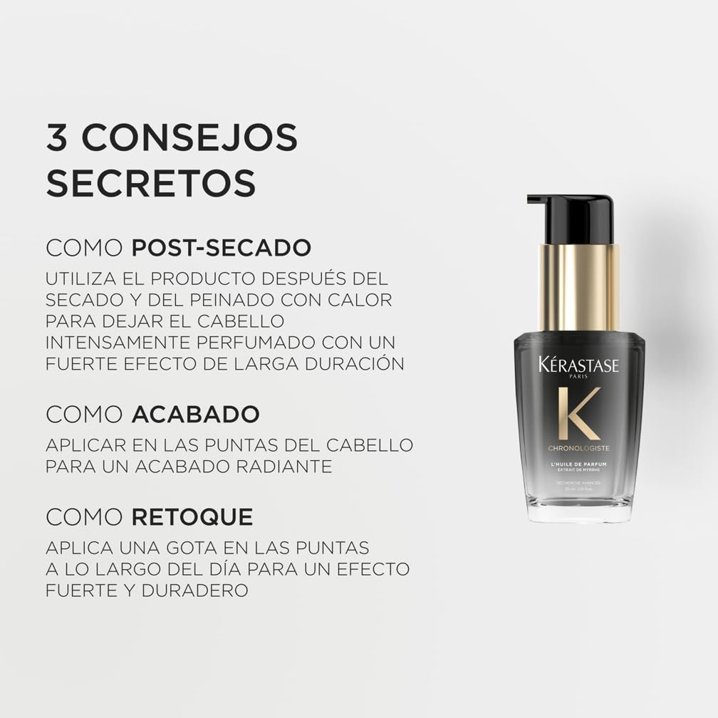 Kérastase Chronologiste, Aceite Perfumado Sin Aclarado, Aporta Nutrición y Fuerza, Brillo y Aroma Floral Capilar, Con Notas de Rosa de Té y Peonía, Para Todo Tipo de Cabellos, Huile de Parfum, 30ml