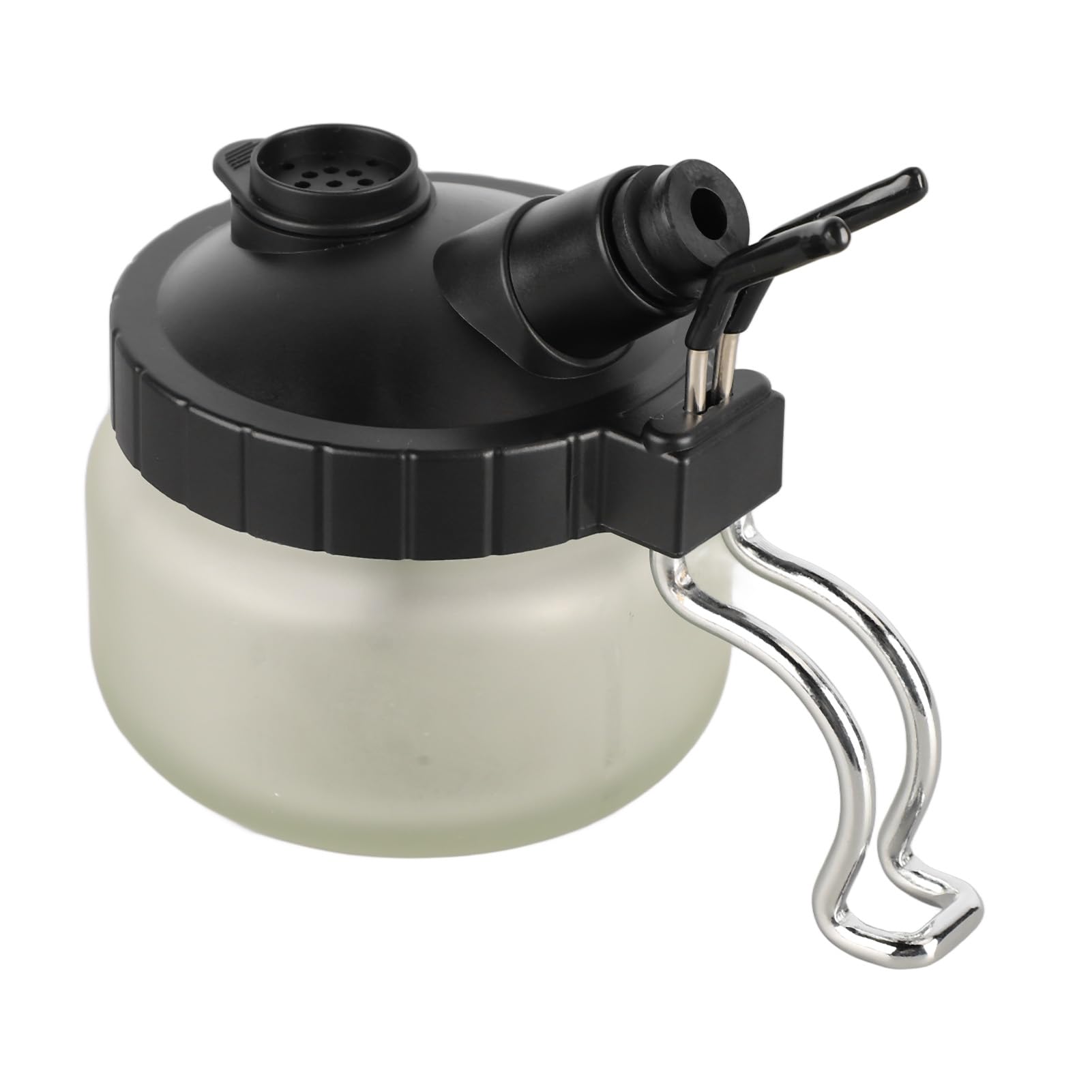 Airbrush Cleaning Pot, Glass Bottle Materials Jar with Holder for Nail Spray Pen Cleans Holds Color Lid