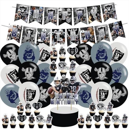 Las-Vegas Raiders Party Supplies Las-Vegas Raiders Football Party Decorations Includes Banner Cake Toppers Balloon for Party Decorations