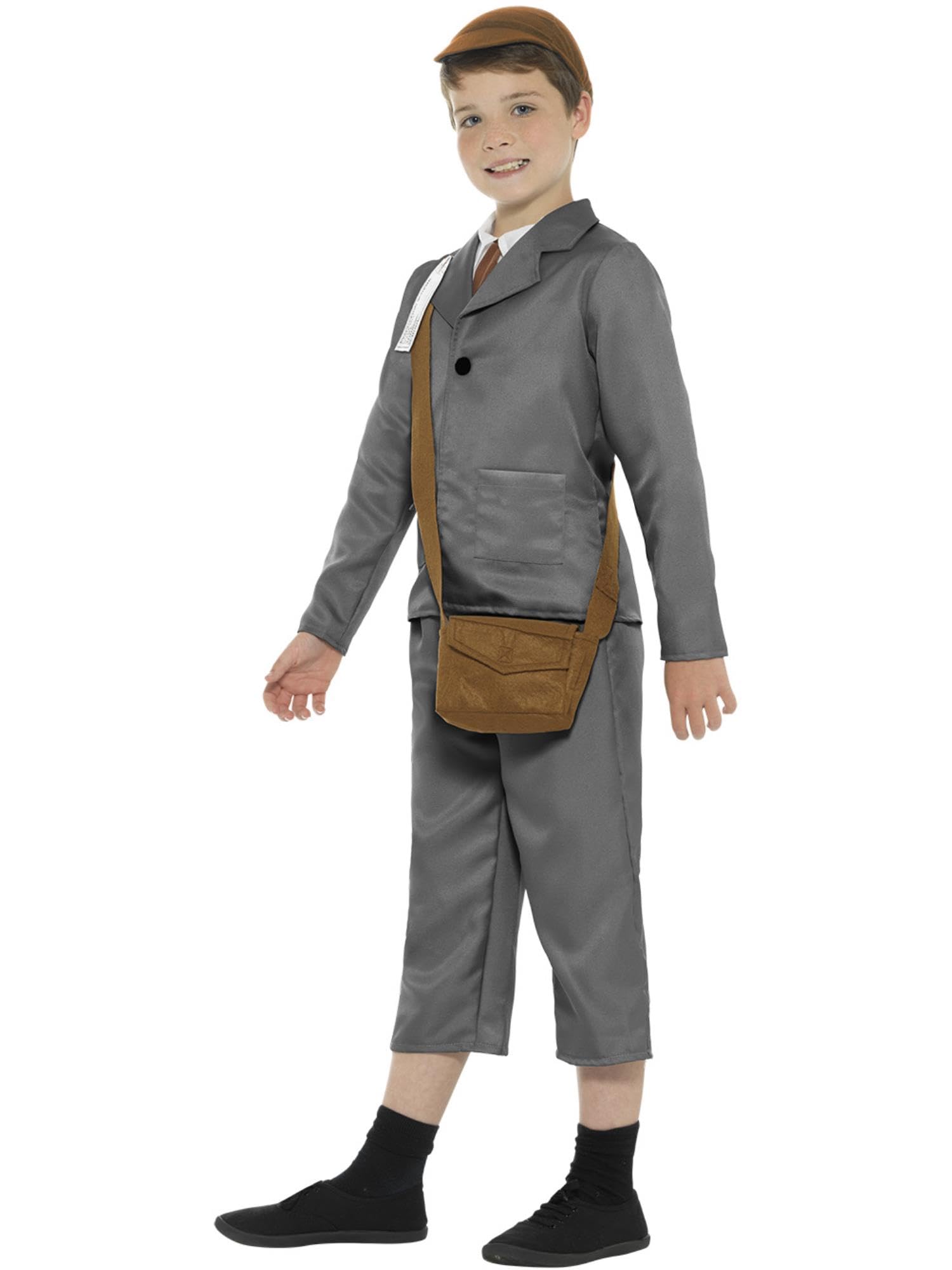 Smiffys Kostium ewakuowany z II wojny światowej, z kurtką, spodniami Uniseks - dzieci Smiffys Ww2 Evacuee Boy Costume (1 w zestawie)