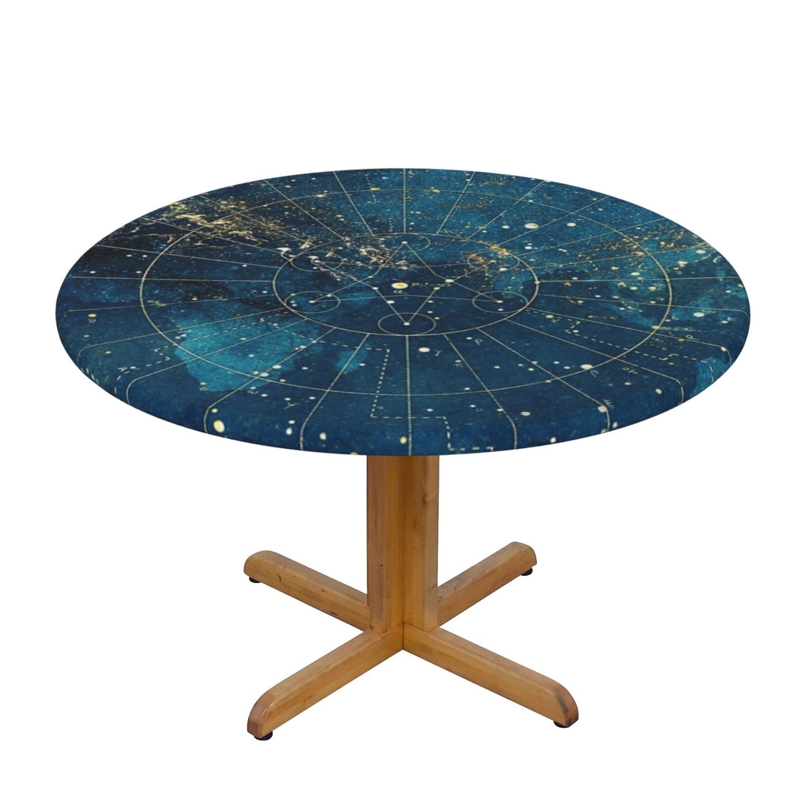 Lsjuee Round Fitted Tablecloth 40-44in Elastic Edged Table Cloth for Kitchen Dining Party Home Decor - Geometry Universe Map Earth