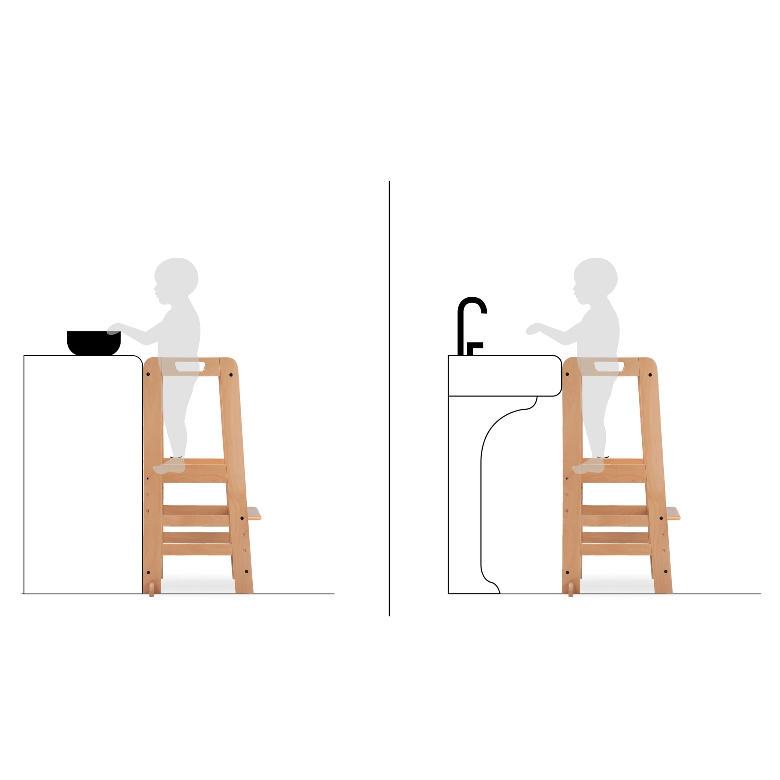 Hauck Learn N Explore Montessori Ewolucyjna wieża edukacyjna, od 1 roku, pomocnik kuchenny, drewno z certyfikatem FSC®, możliwość ściemniania, wytrzymała