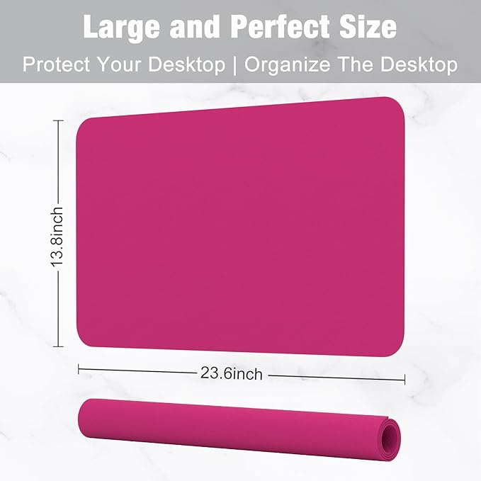 Alfombrilla de escritorio Hsurbtra 23.6x13.8 pulgadas, cuero PU, rosa brillante miniatura 3