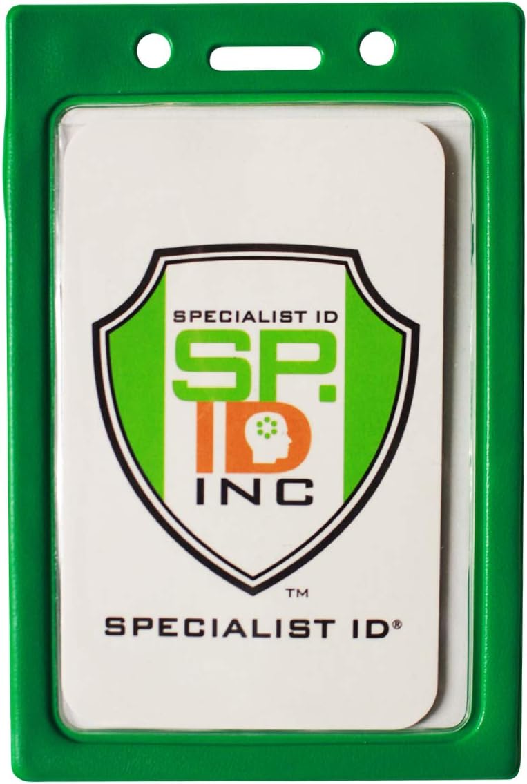 Bulk 100 Pack - Vertical Color-Frame Badge Holder - Clear Vinyl Window Protector with Color Border for Single Credit Card Size Key Cards and Badges by Specialist ID (Green)