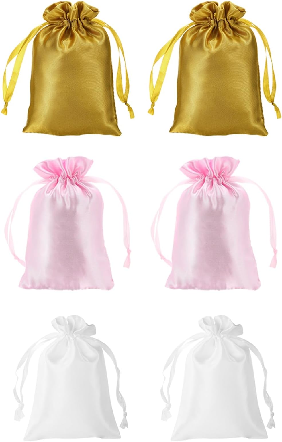 YELARXI Satin Jewelry Bags with Drawstrings, Silk Earring Gift Bags Wedding Favor Pouch 4 x 6 Inch Fit for Jewelry Candy Christmas Party Graduation Birthday - (6 Pack, Pink/Gold/White)