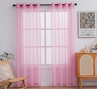 PI Pink Sheer Curtains 84 Inches Length with Grommet,Light Voile Textured,See Through Window Draperies for Kids Room/Party 2 Panels (W52 X L84, Bright Pink)