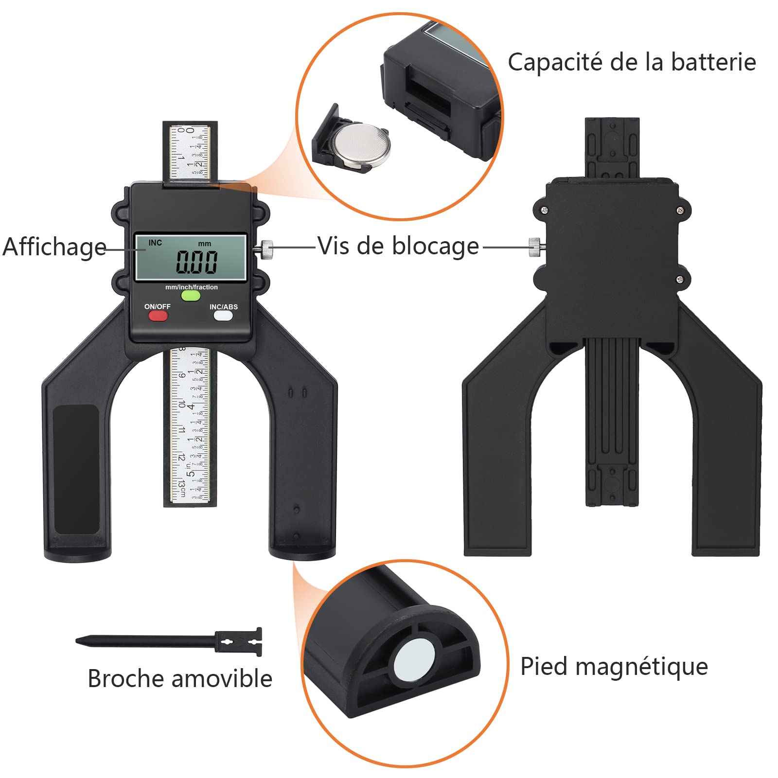 Proster Profondimètre Numérique Jauge de Hauteur 80mm/3.14in avec Batterie Précision de 0.10mm/0.004in avec Fonction ABS/INC Mesure de Hauteur/Profondeur pour Menuiserie Bois Scie à Table
