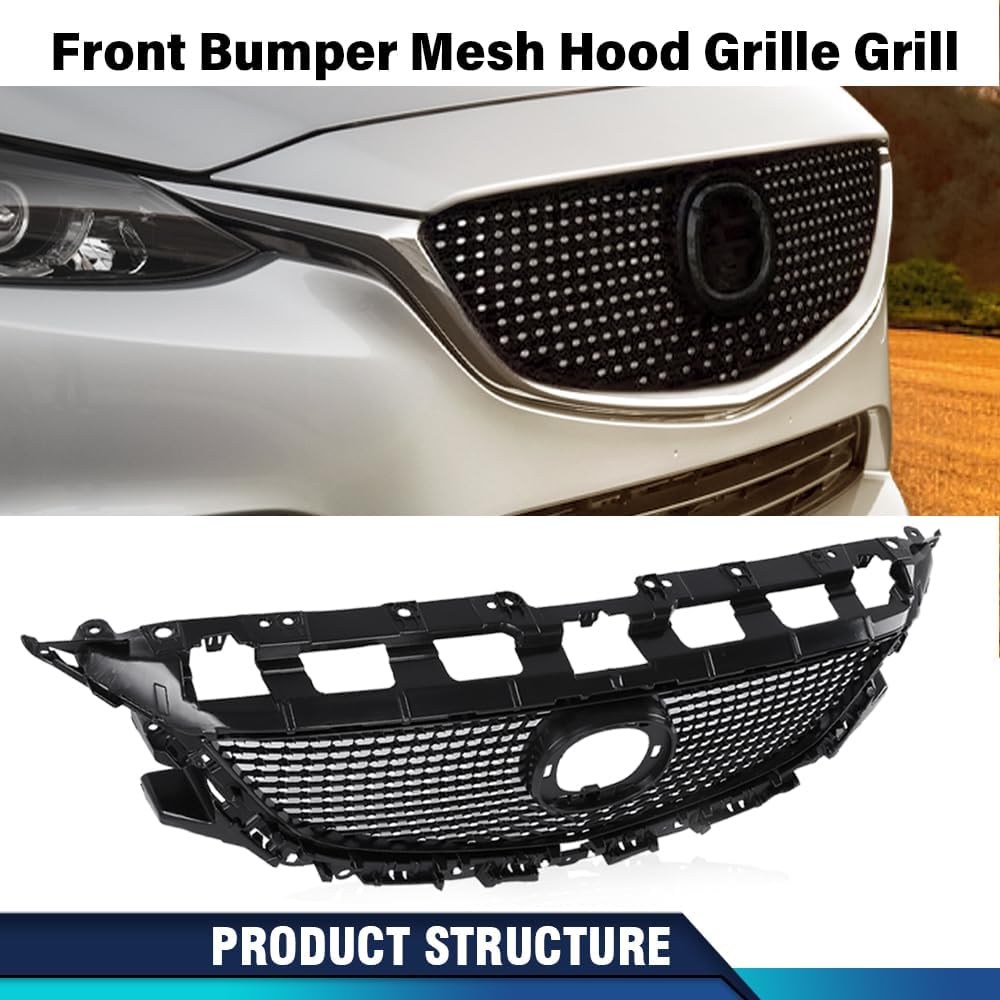 PIT66 Front Bumper Upper Mesh Hood Grille Grill Compatible with 2014-2016 Mazda 6 Atenza 2014 2015 2016