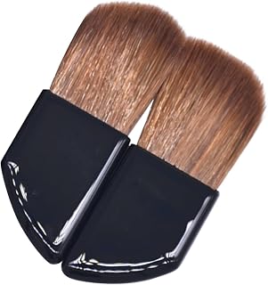 PLAFOPE 2pcs Blush Brush Set with Angled Horn Handle, Natural Horse Hair Makeup Brushes for Travel, Mini Portable Professional Blush and Loose Powder Tools