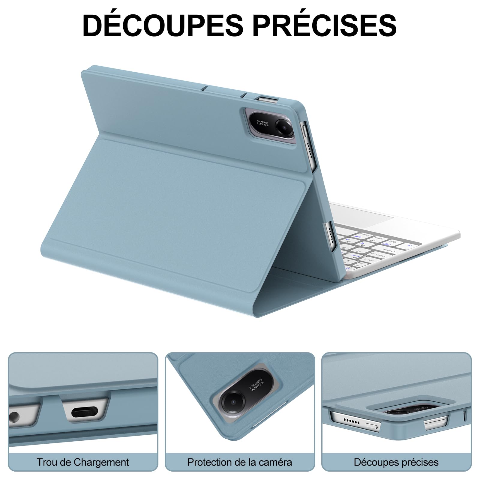 JADEMALL Clavier avec Trackpad pour Redmi Pad 2 11" 2025, AZERTY Français Clavier Bluetooth Magnétique Détachable avec Pavé Tactile pour Tablette Redmi Pad 2 11 Pouces 2025, Bleu