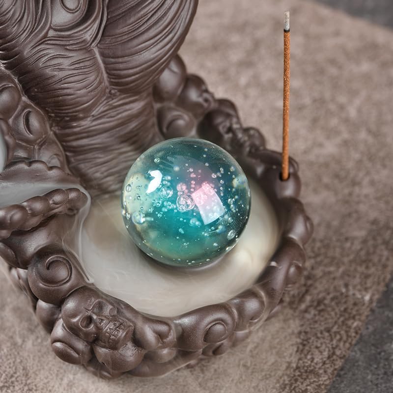 Miniatura 9 de YYW Soporte de incienso de cerámica, quemador de incienso de cascada de flujo de mano con ojos, cascada de incienso con 20 conos de incienso de