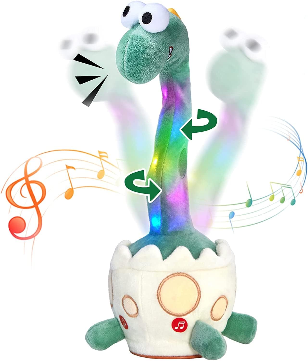 SYOSI Light up Dancing Talking Dinosaur, Electronic Shake Interactive Dinosaur, Glowing Wriggle Singing Recordable Dinosaur, 14” Dinosaur Plush Repeat What You Say Wriggle Singing Recording Dinosaur