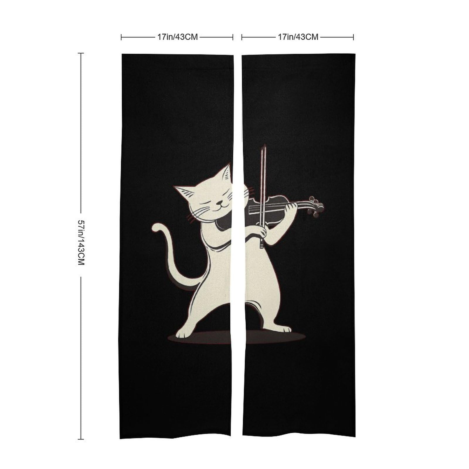 Cat Playing Violin Noren Doorway Split Shower Curtain Long Type Window Treatment for Privacy Partition Divider