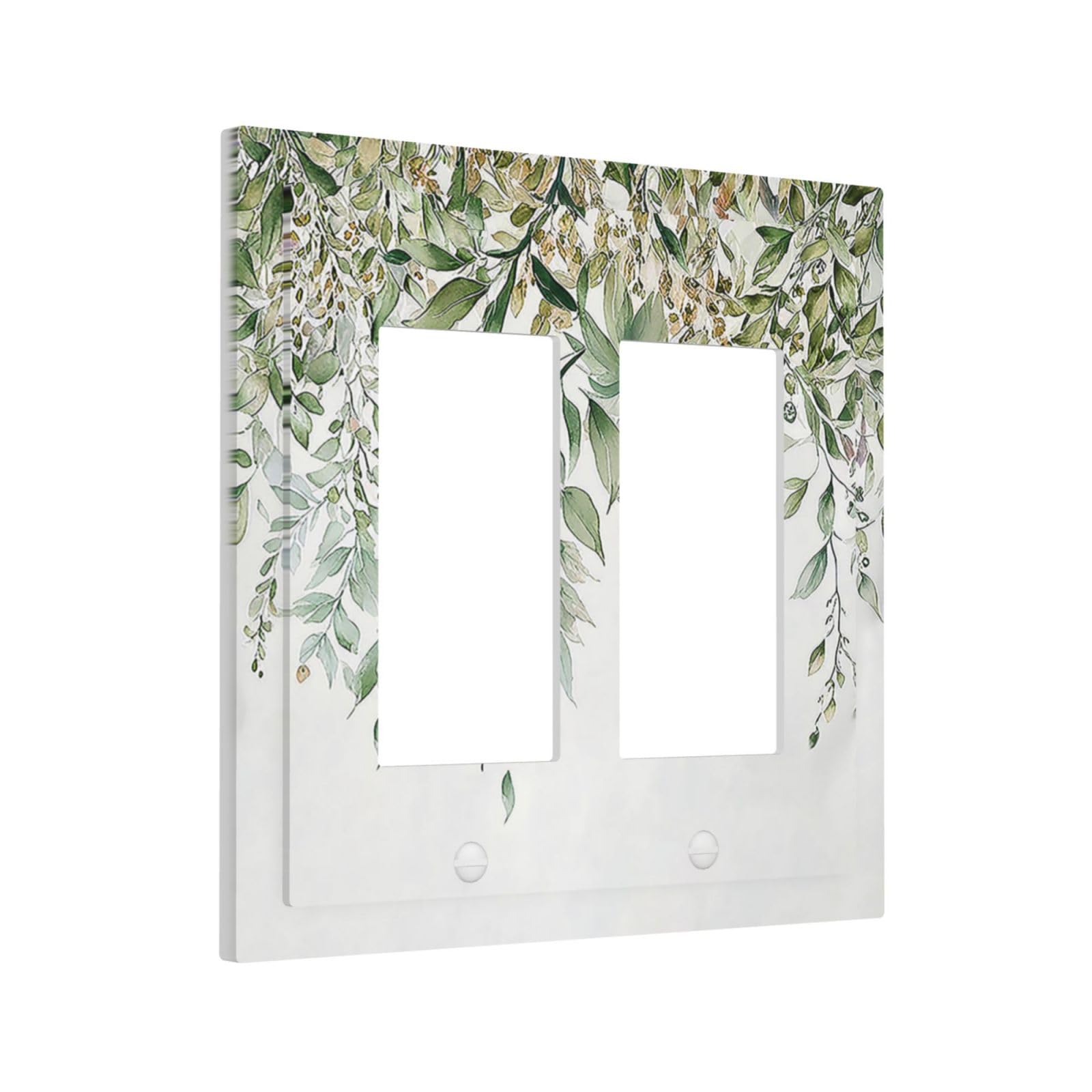 Gnauhuott Decorative Outlet Covers Sage Green Eucalyptus Watercolor Plant Leaves 2 Gang Double GFCI Rocker Electrical Wall Panels Light Switch Cover Plate for Bedroom Bathroom Decor