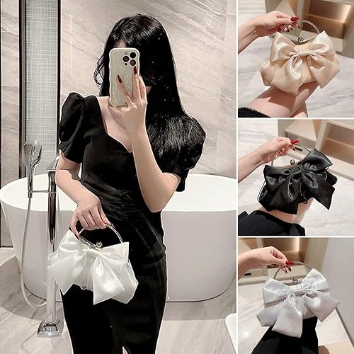 Miniatura 7 de Elegante fiesta de boda oro brillante seda mujeres bolso bolsos hombro bolsos banquete embrague bowknot bolso de noche (blanco)