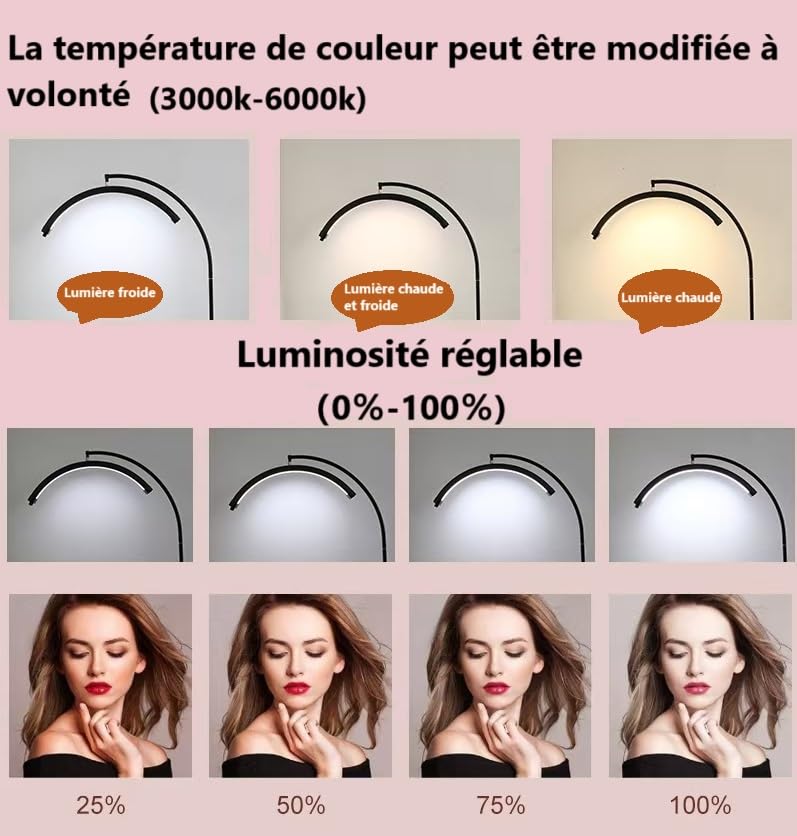 Lampe demi-lune d'esthéticienne, lampe d'extension de cils, convient pour la beauté, les sourcils, les tatouages et les soins du visage et de la peau, (Blanc)