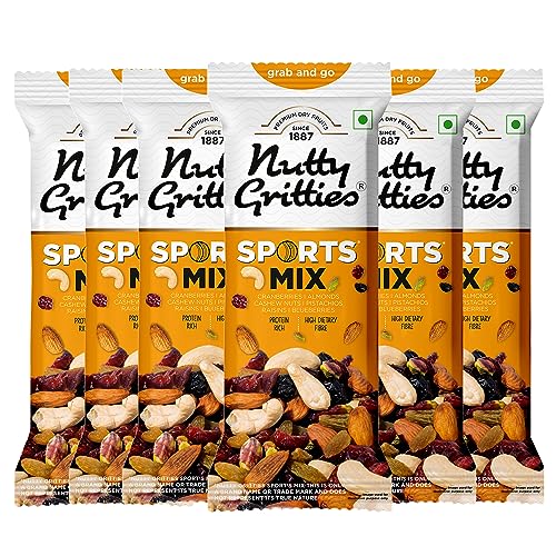 Image of Nutty Gritties Grab And Go Sports Mix | 240g (Each Pouch 40g, Pack of 6) - Roasted Almonds, Cashews, Pistachios, Dried Blueberries, Cranberries and Raisins