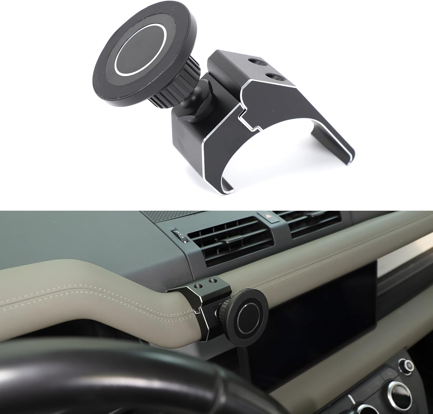 PIUGILH Magnetic Phone Holder Mount Compatible with Land Rover Defender 90 110 130 2020-2025 Interior Accessories, Aluminum Alloy 360° Center A/C Air Vent Cell Phone Holder Stand