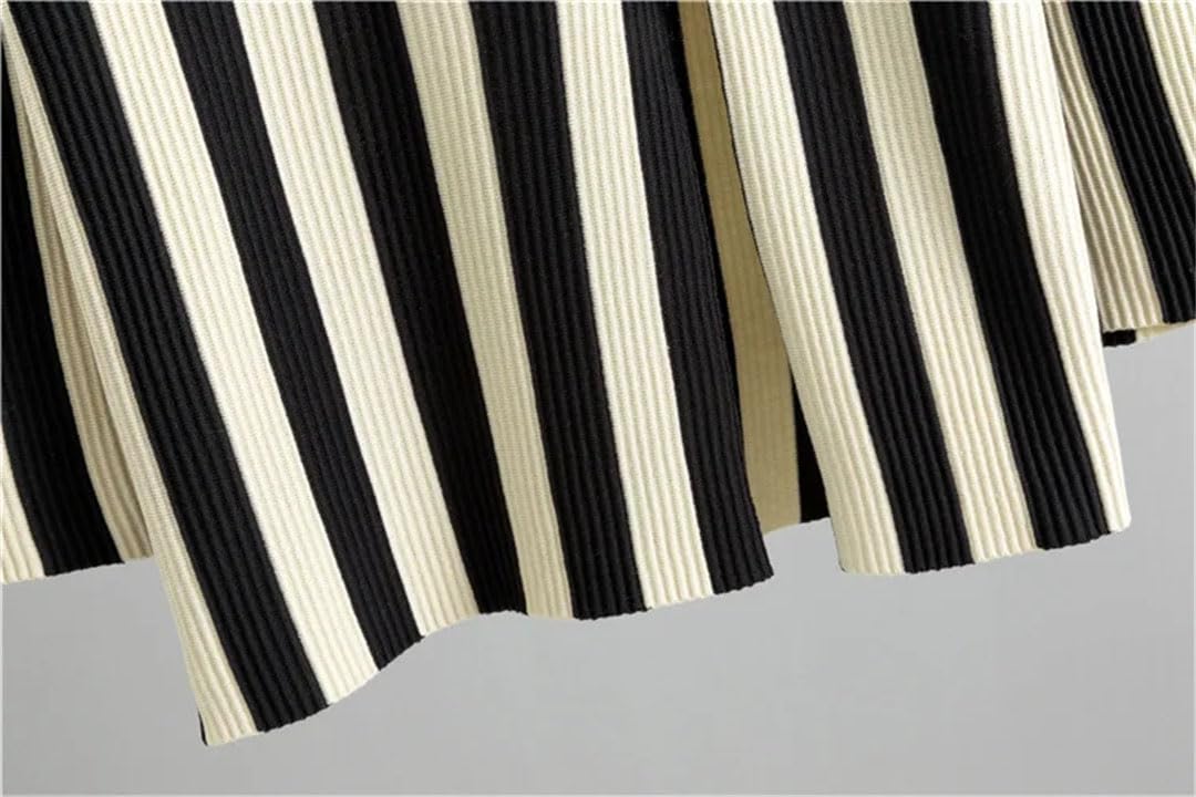 Set da 2 pezzi top a maglia a righe con scollo rotondo da donna a maniche lunghe