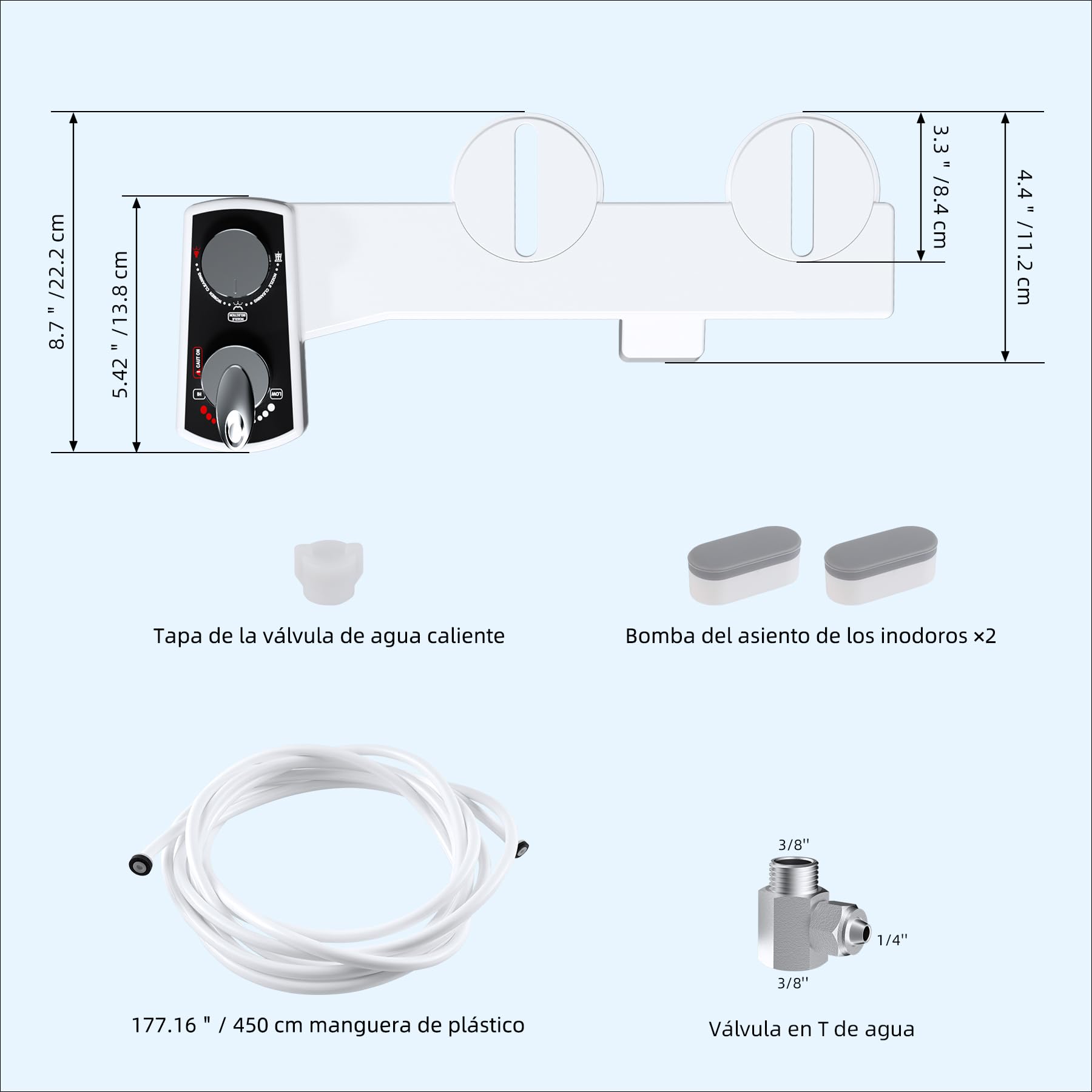 Hibbent Accesorio de asiento de inodoro bidet, bidet pulverizador caliente y frío mecánico no eléctrico, doble boquilla autolimpiante, bidet de rociador de agua fresca para inodoro
