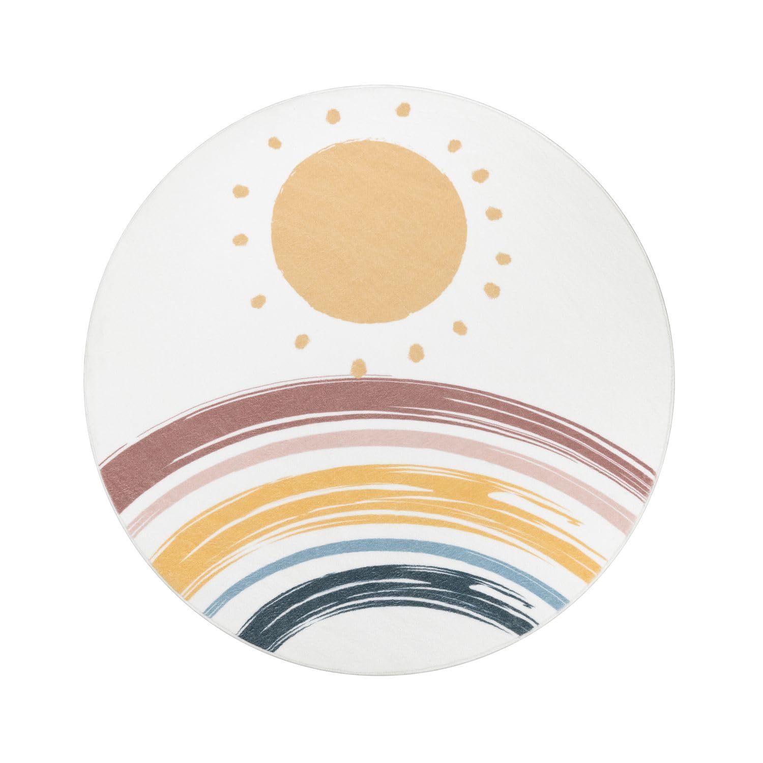 TT Home Tappeto Stanza Bambini Lavabile Arcobaleno Sole Moderno, Colore:Blu Giallo Rosa, Dimensione:100 cm tondo