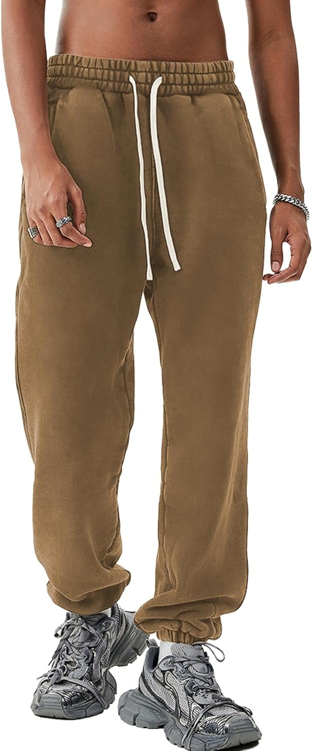 Men's Fleece Sweatpants Vintage Acid Wash Joggers Pants Casual Baggy Tapered Athletic Sweats with Pockets