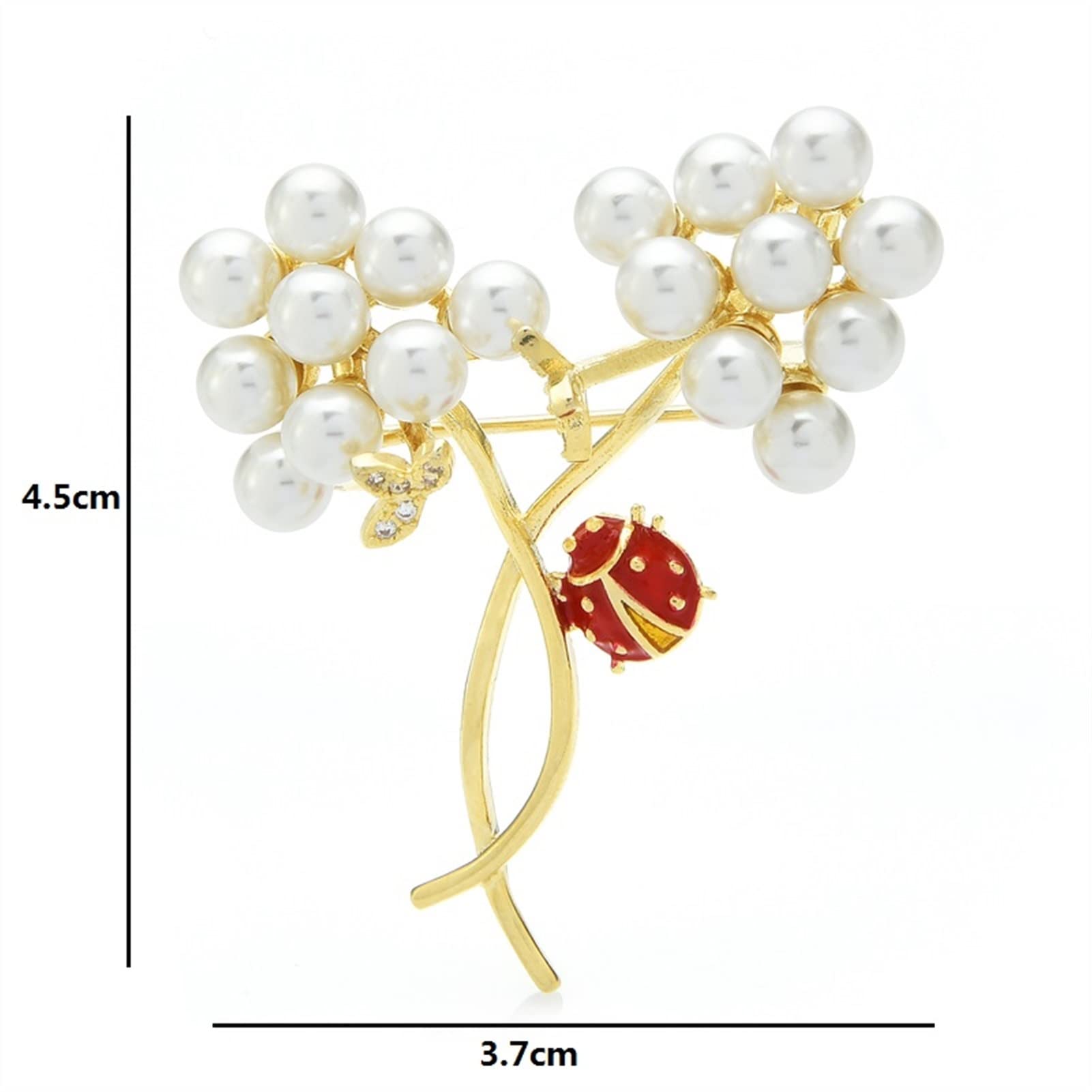 WXKAGF Damen-Broschen, Damenmode-Accessoires, Emaille-Marienkäfer-Perlen-Blumen-Brosche, Damen-Blumen-Party-Brosche, Strickjacke, Jacken-Mantel-Brosche, Broschennadel