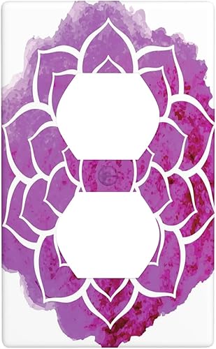 Placa decorativa para toma de corriente eléctrica de mandala morado, estilo bohemio de yoga, placa de pared dúplex para receptáculo de una sola