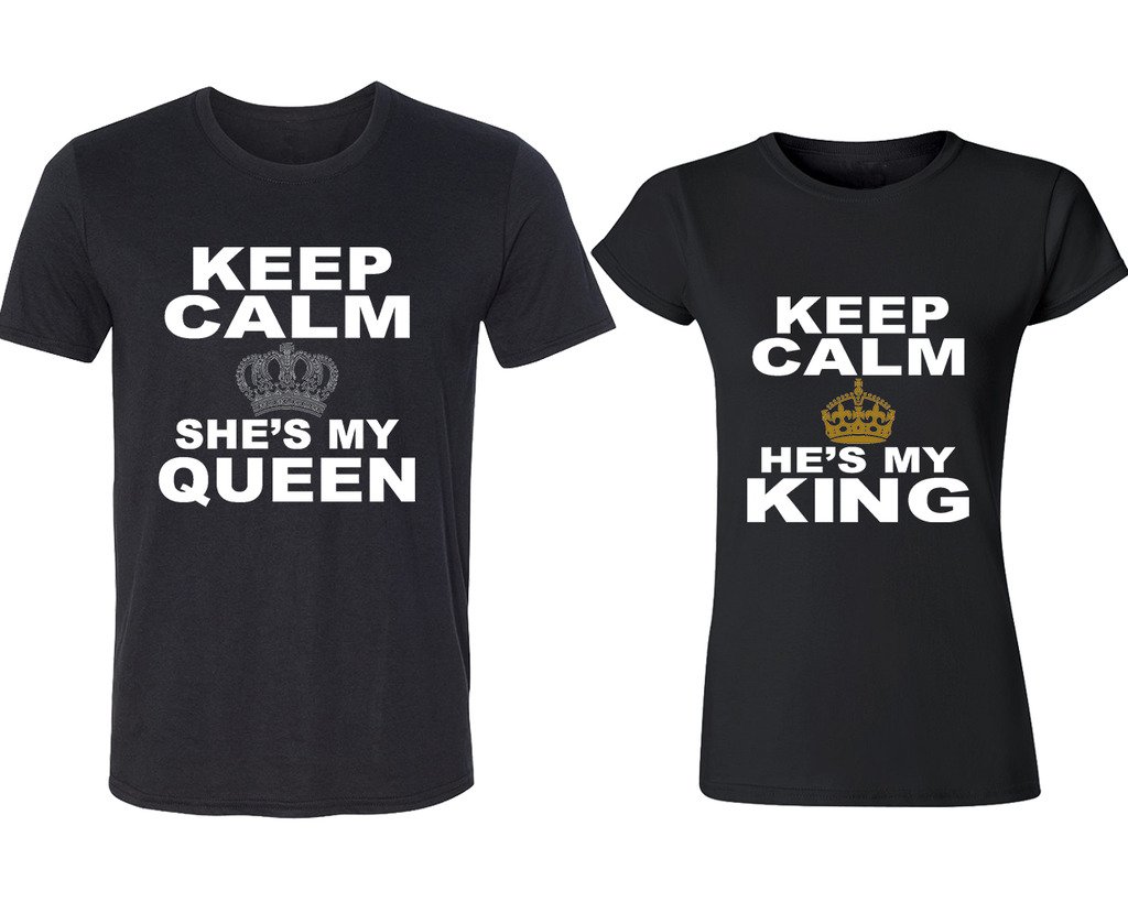 Keep Calm he is My King, she is My Queen t-Shirts for Couple Black - Men L -Women L