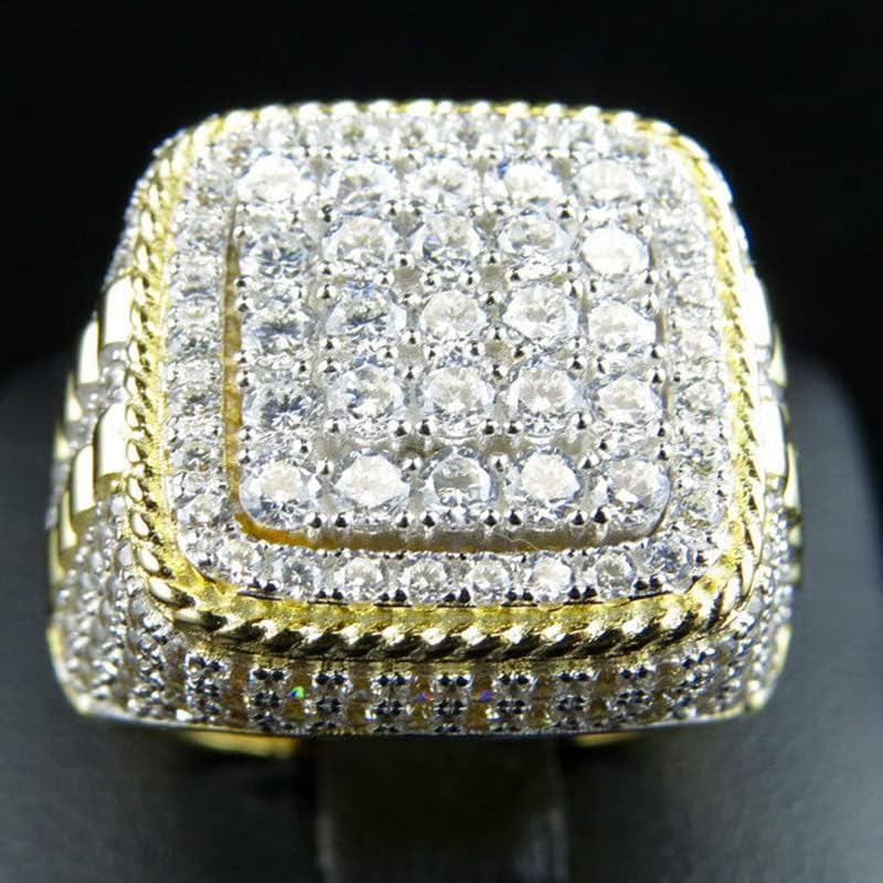 Men Ring 14K Gold Cluster Iced Out Lab Simulated Diamond Band Micropave Bling Ring Men's Hip Hop Ring Band Ring Personalized Jewelry Silver Gold Mens Pinky Ring Luxury Bling Party Ring Size 9 - Image 3