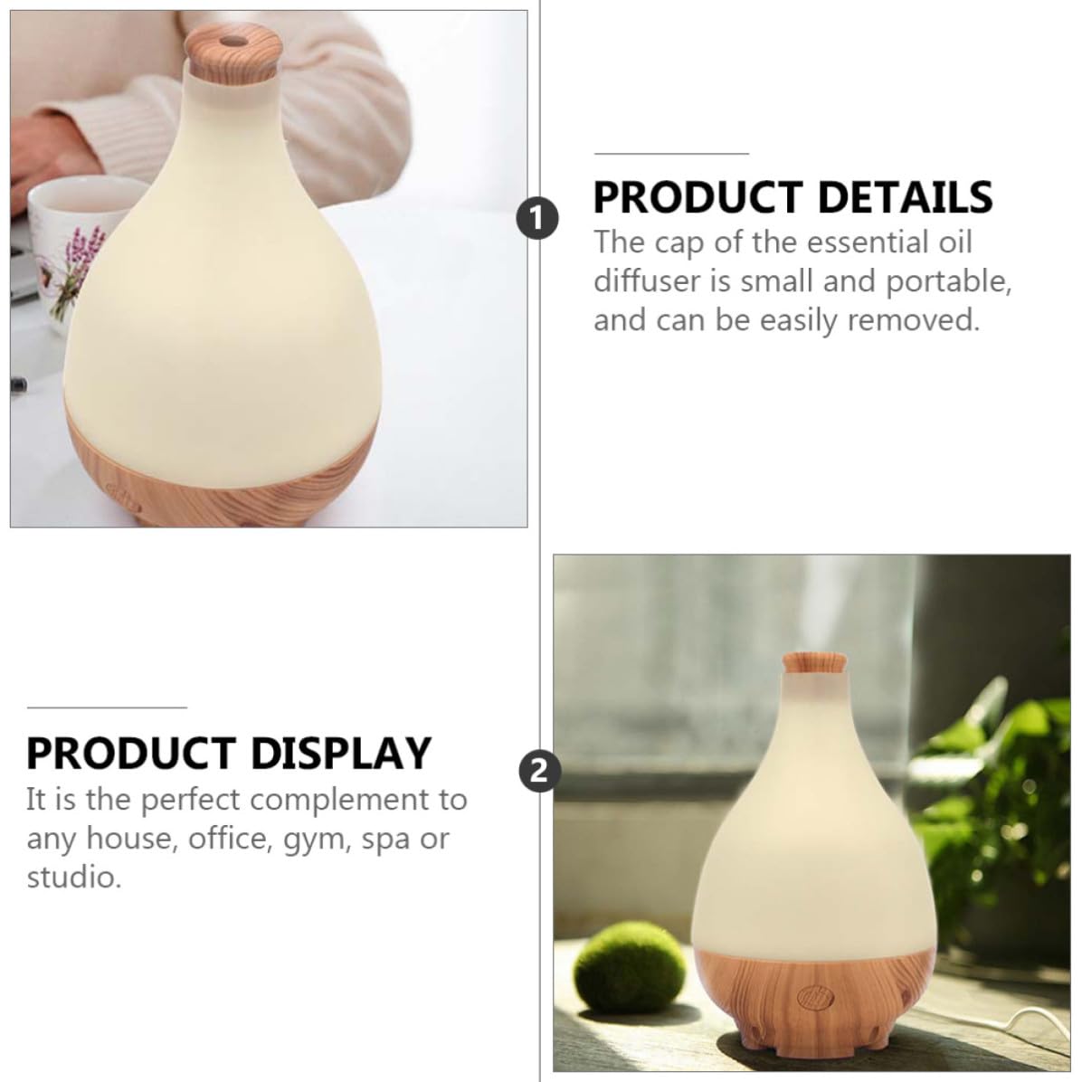 Toddmomy Humidificador Difusor de Aromaterapia Luz Ambiental Silenciosa de Madera Alivia el Estrés y Mejora la Inmunidad para Oficina y Spa