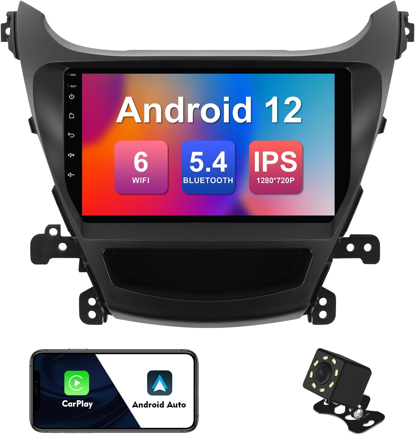 2+32G 9-inch Android 12 WiFi 6 Car Stereo for Hyundai Elantra 2014-2016 IPS Touchscreen Screen Car Radio with Bluetooth 5.4 Carplay & Android Auto Support Backup Camera GPS Navi SWC