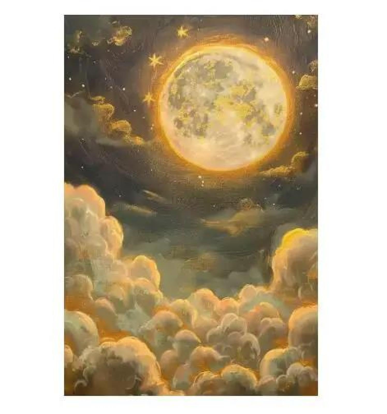 Yocheng Fantasy Artwork Room Decor Celestial Night Court Starry Village Skyline Printable Poster Night Moon Star Wall Art Poster 60x90cm No Frame