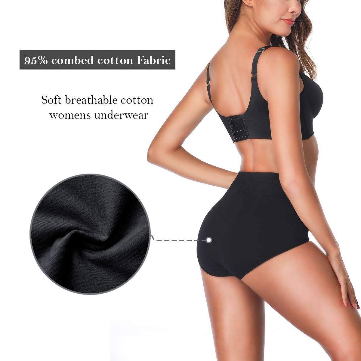OUENZ Damen-Baumwoll-Unterwäsche, atmungsaktiv, einfarbig, bequem, hohe Taille, weicher Slip für Damen